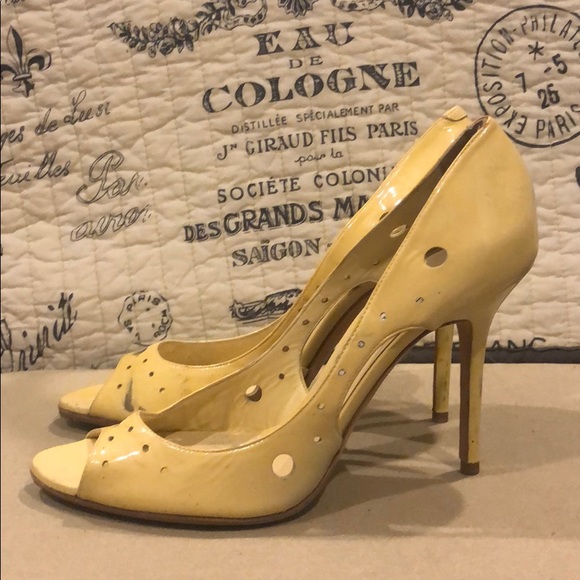Jimmy Choo Pale Yellow Perforated Pumps - Picture 2 of 6